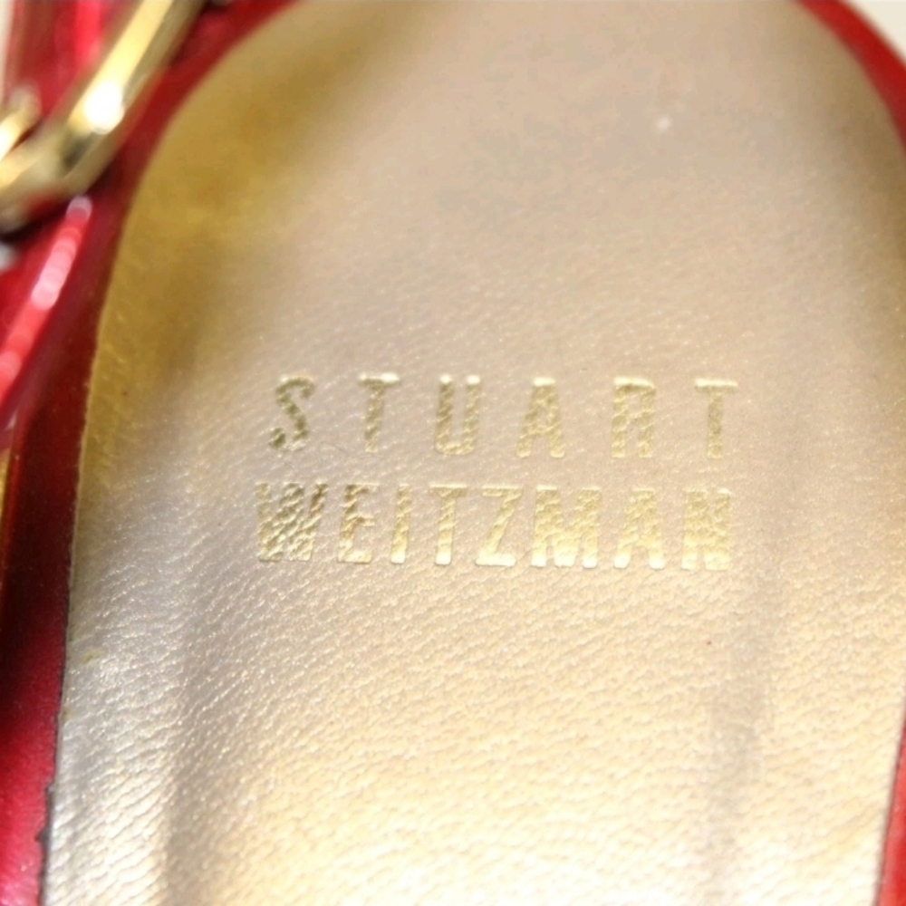 Sale❗️Stuart Weitzman Blenny Womens 7.5 M Red Leather Platform Slingback Heels - Picture 11 of 16
